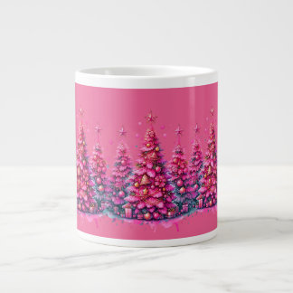 Pink Christmas Tree Trendy Preppy Aesthetic Large Coffee Mug