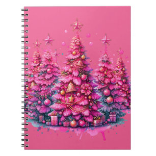 Pink Christmas Tree Trendy Preppy Aesthetic Notebook