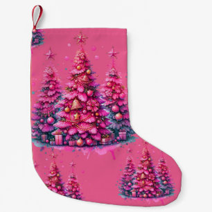 Pink Christmas Tree Trendy Preppy Aesthetic Small Christmas Stocking