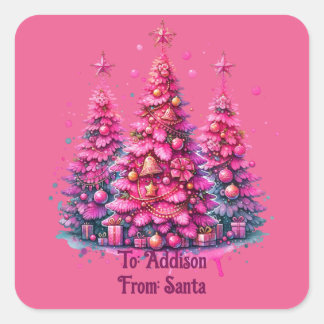 Pink Christmas Tree Trendy Preppy Aesthetic Square Sticker