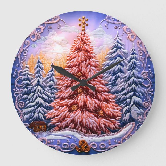 Pink Christmas Tree Wall Clock (Front)