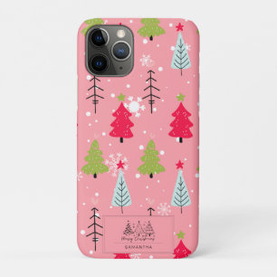 Pink Christmas Tree Whimsical Holiday Pattern iPhone 11 Pro Case