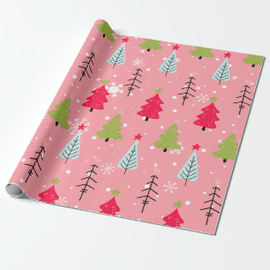 Pink Christmas Tree Whimsical Holiday Pattern Wrapping Paper