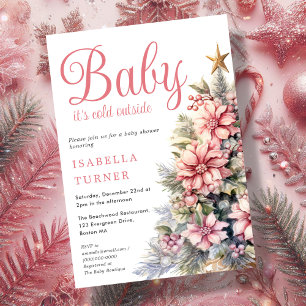 Pink Christmas Tree Winter Baby Shower Invitation