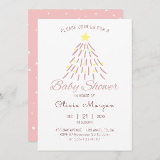 Pink Christmas Tree Winter Girl Baby Shower Invitation