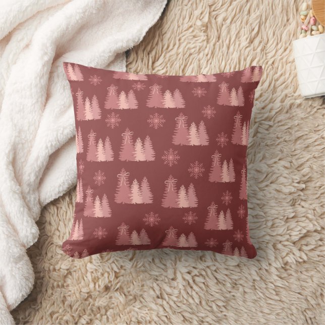 Pink Christmas Tree With Snowflakes Pattern Cushion (Blanket)
