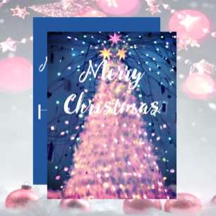 Pink Christmas Tree with Sparkling lights Holiday Card