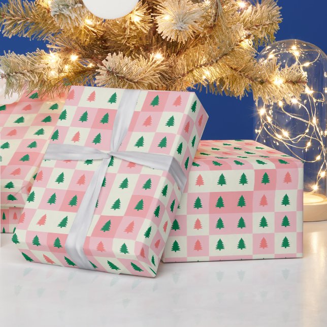 Pink Christmas Tree Wrapping Paper (Holidays)