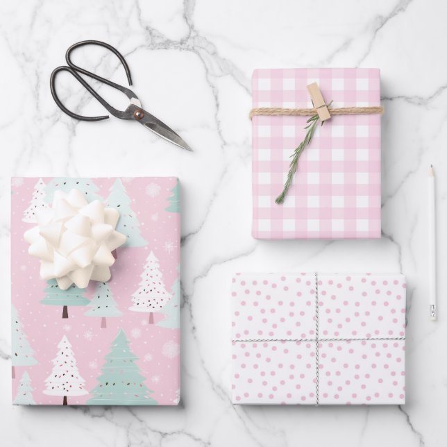 Pink Christmas Tree  Wrapping Paper Sheet (Front)