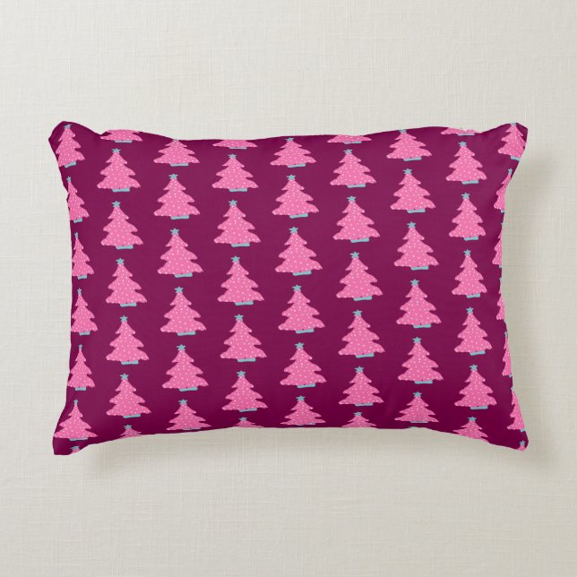 Pink Christmas Trees Accent Pillow (Front)