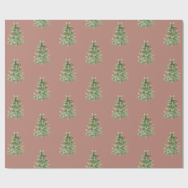 Pink Christmas Trees Bows Gift Wrapping Paper (Flat)