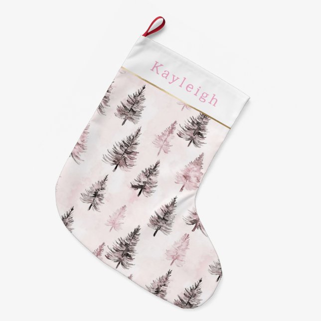 Pink Christmas Trees Large Christmas Stocking (Front (Hanging))