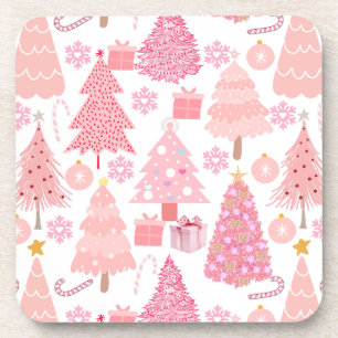 Pink Christmas Trees Pattern Coaster
