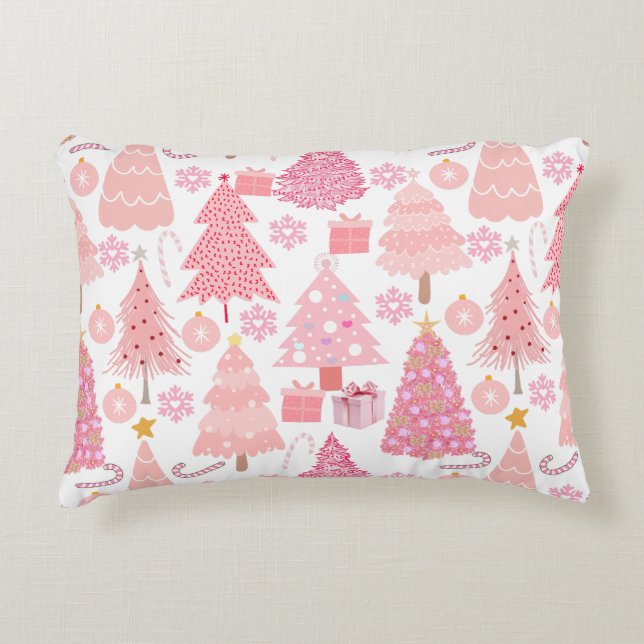 Pink Christmas Trees Pattern Decorative Cushion (Front)