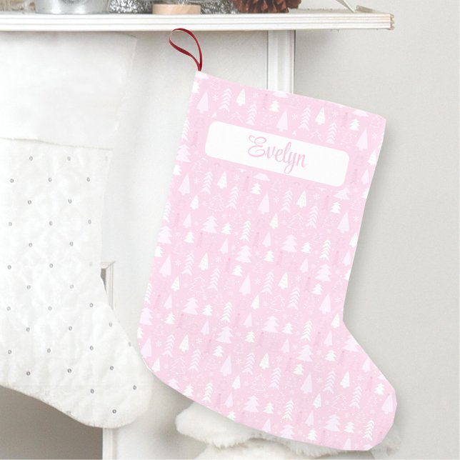 Pink Christmas Trees Pattern Name Small Christmas Stocking (Pink Christmas Trees Pattern Name Small Christmas Stocking)