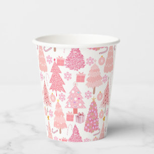Pink Christmas Trees Pattern Paper Cups