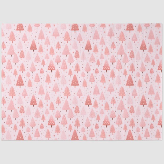 Pink Christmas Trees Stars Christmas Tissue Paper (Front)