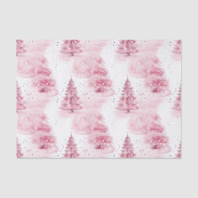 Pink Christmas Trees Tissue Paper (Front)