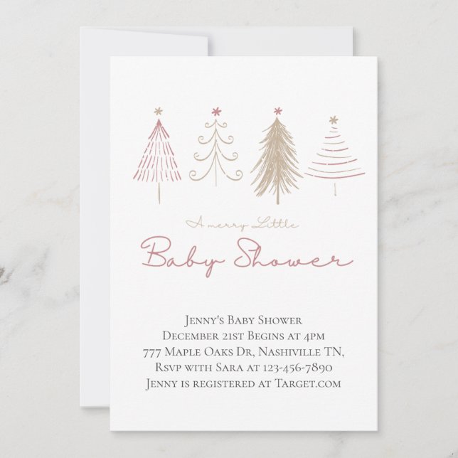 Pink Christmas Trees Winter Pines Baby Shower  Invitation (Front)
