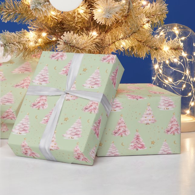 Pink Christmas Trees Wrapping Paper (Holidays)