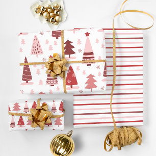 Pink Christmas Trees Wrapping Paper Sheet