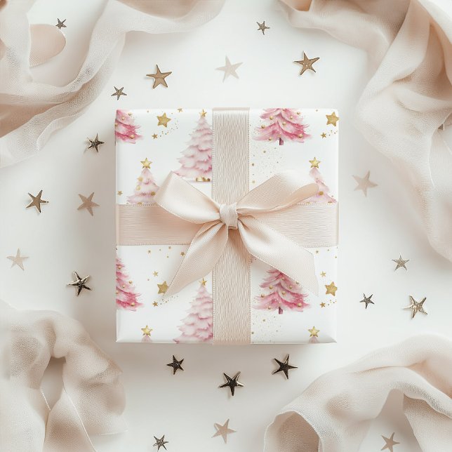 Pink Christmas Trees Wrapping Paper Sheet (Pink Christmas Trees Wrapping Paper)