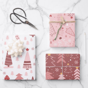 Pink Christmas Trees Wrapping Paper Sheet