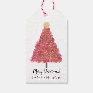 Pink christmas treewith glitter gift tags