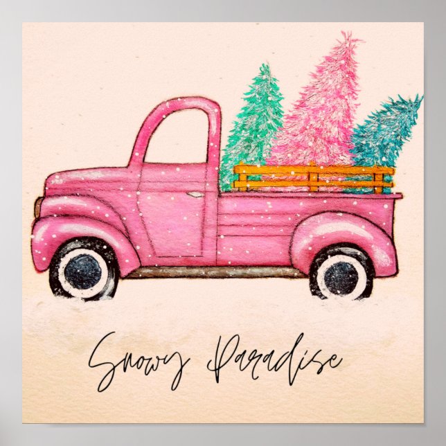 Pink Christmas Truck Poster (Front)