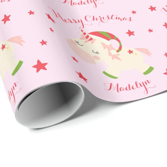 pink christmas unicorn holiday personalised wrapping paper zazzlecomau