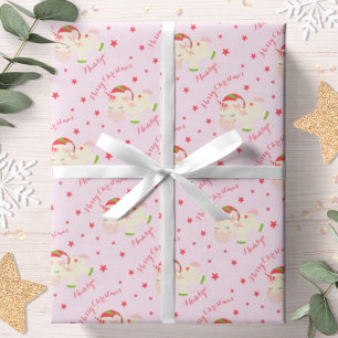 Pink Christmas Unicorn Holiday Personalised Wrapping Paper