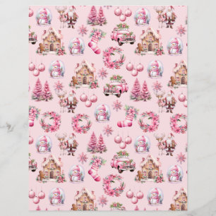 Pink Christmas Vintage Scrapbook Paper