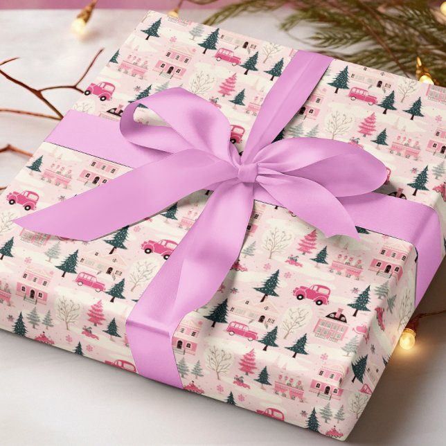 Pink Christmas Vintage Town Wrapping Paper (Creator Uploaded)