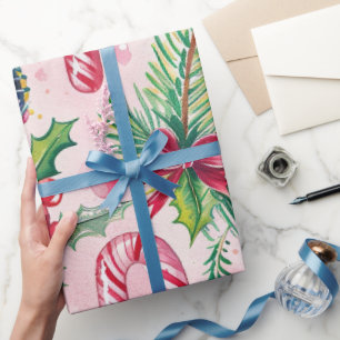 Pink Christmas Whimsical Pattern Wrapping Paper