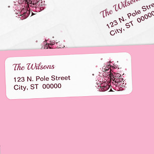 Pink Christmas Whimsical Tree Return Address Label