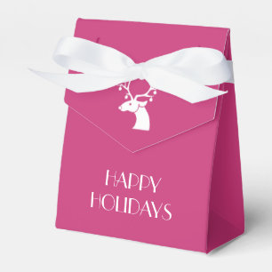 Pink Christmas White Reindeer Personalised Message Favour Box
