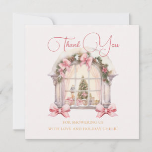 Pink Christmas Window Baby Shower Watercolor  Thank You Card
