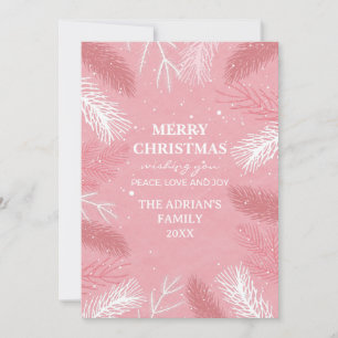 Pink christmas with pine tree leaves  holiday card
