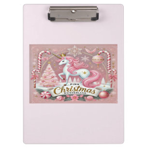 Pink Christmas Wonderland Unicorn Clipboard