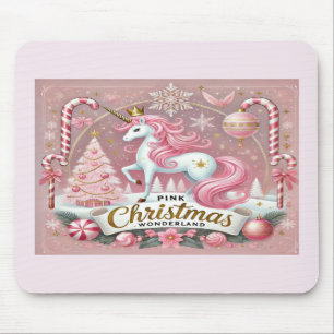 Pink Christmas Wonderland Unicorn  Mouse Pad