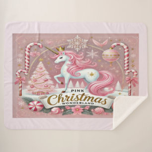 Pink Christmas Wonderland Unicorn Sherpa Blanket
