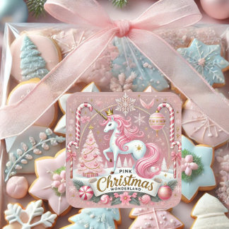 Pink Christmas Wonderland Unicorn Square Sticker