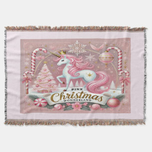 Pink Christmas Wonderland Unicorn Throw Blanket