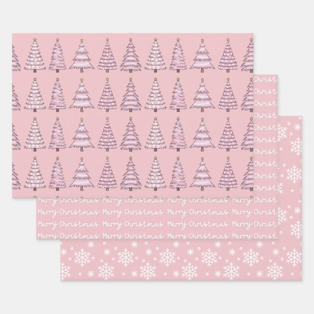 Pink Christmas Wrapping Paper Set of 3 (Set)