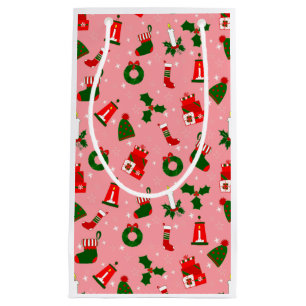 pink christmas wreath holly small gift bag