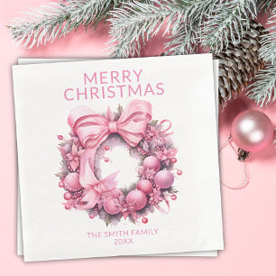 Pink Christmas Wreath Party Napkin