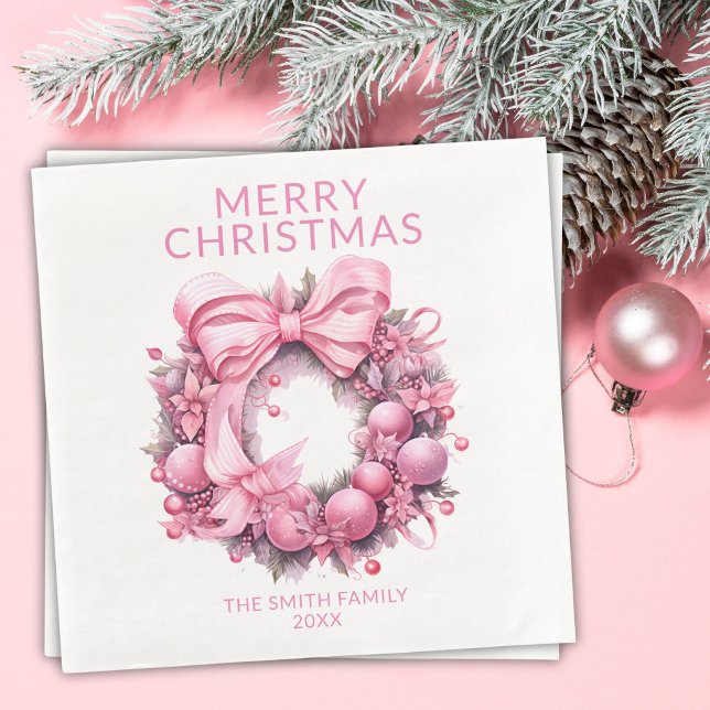 Pink Christmas Wreath Party Napkin (Creator Uploaded)