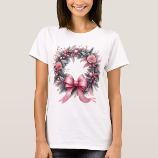 Pink Christmas Wreath T-Shirt