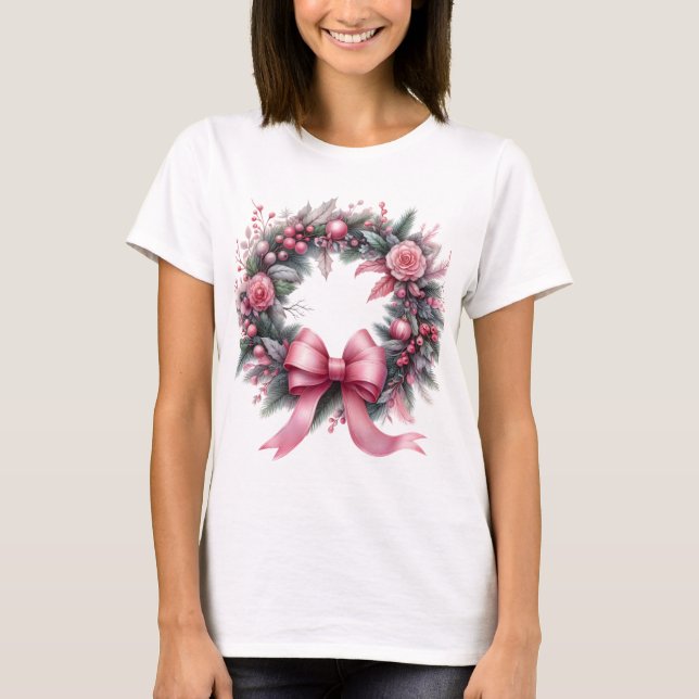 Pink Christmas Wreath T-Shirt (Front)