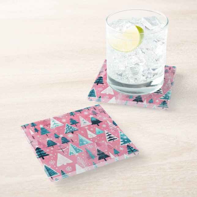 Pink Christmases Glass Coaster (Angled)
